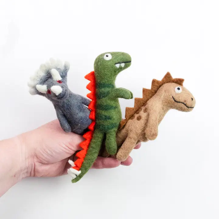 Felt Grey Dinosaur finger puppet-Little Fish Co.