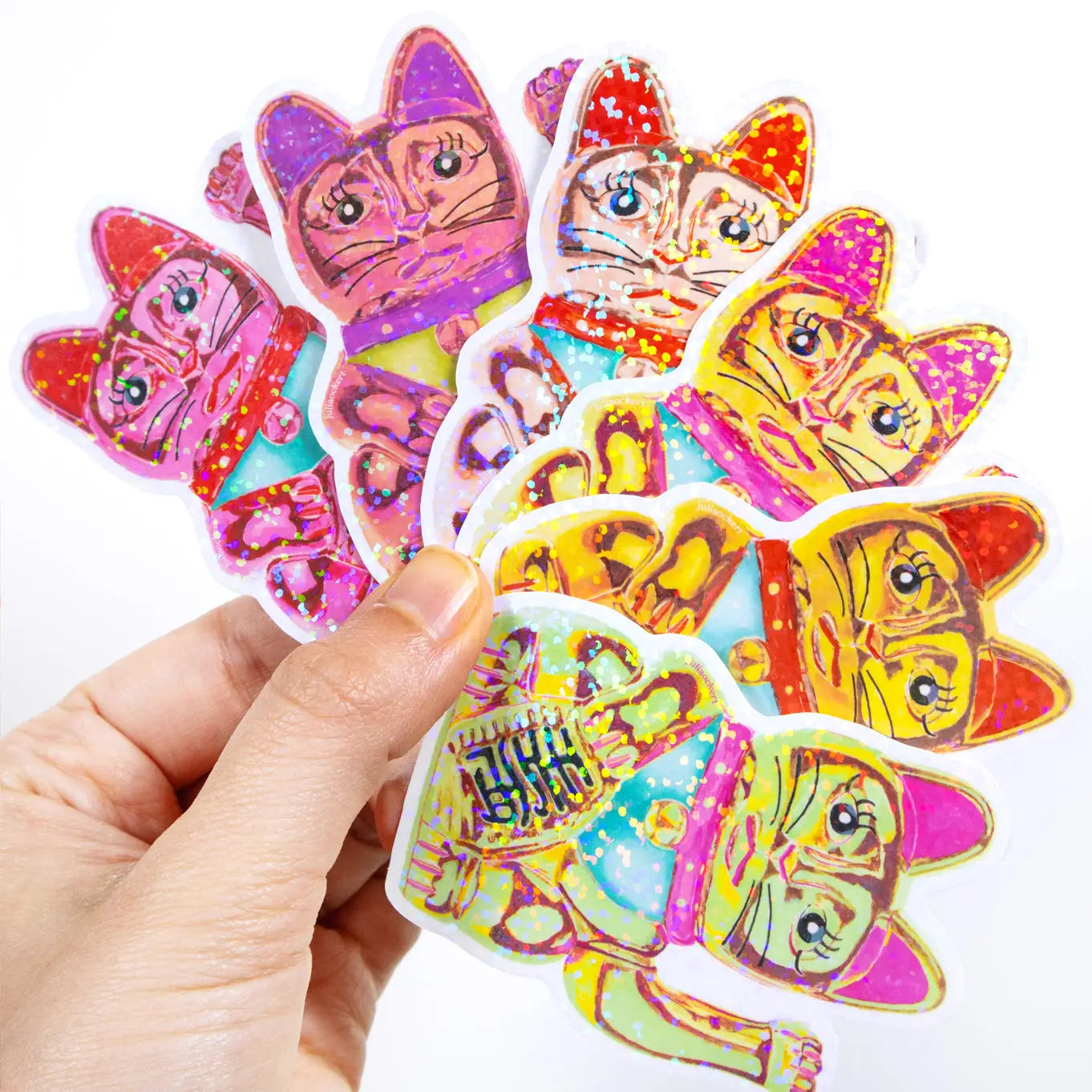 Maneki-Neko Glitter Sticker (Green)-New Arrivals 2025-Little Fish Co.