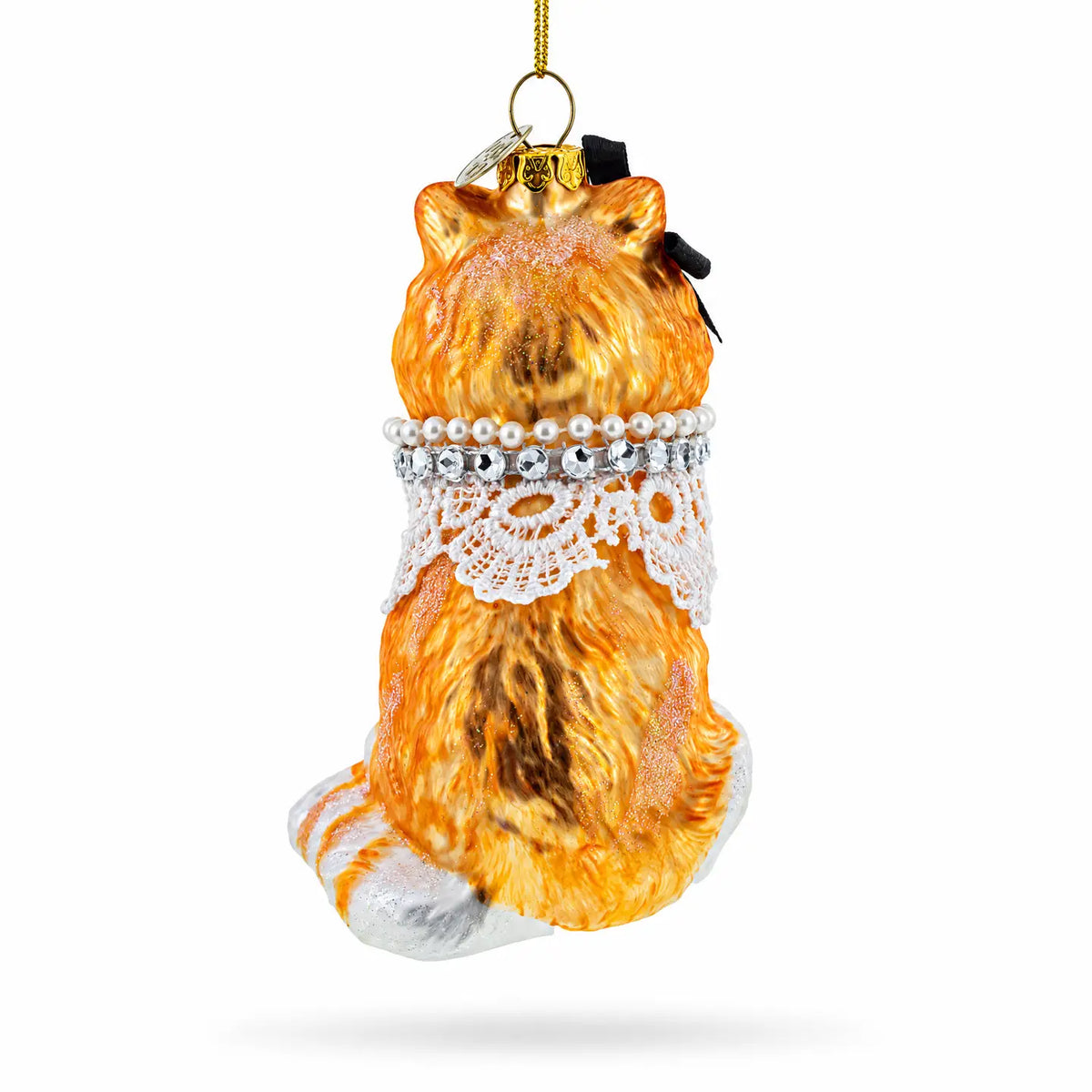 Chic cat with necklace glass ornament handcrafted