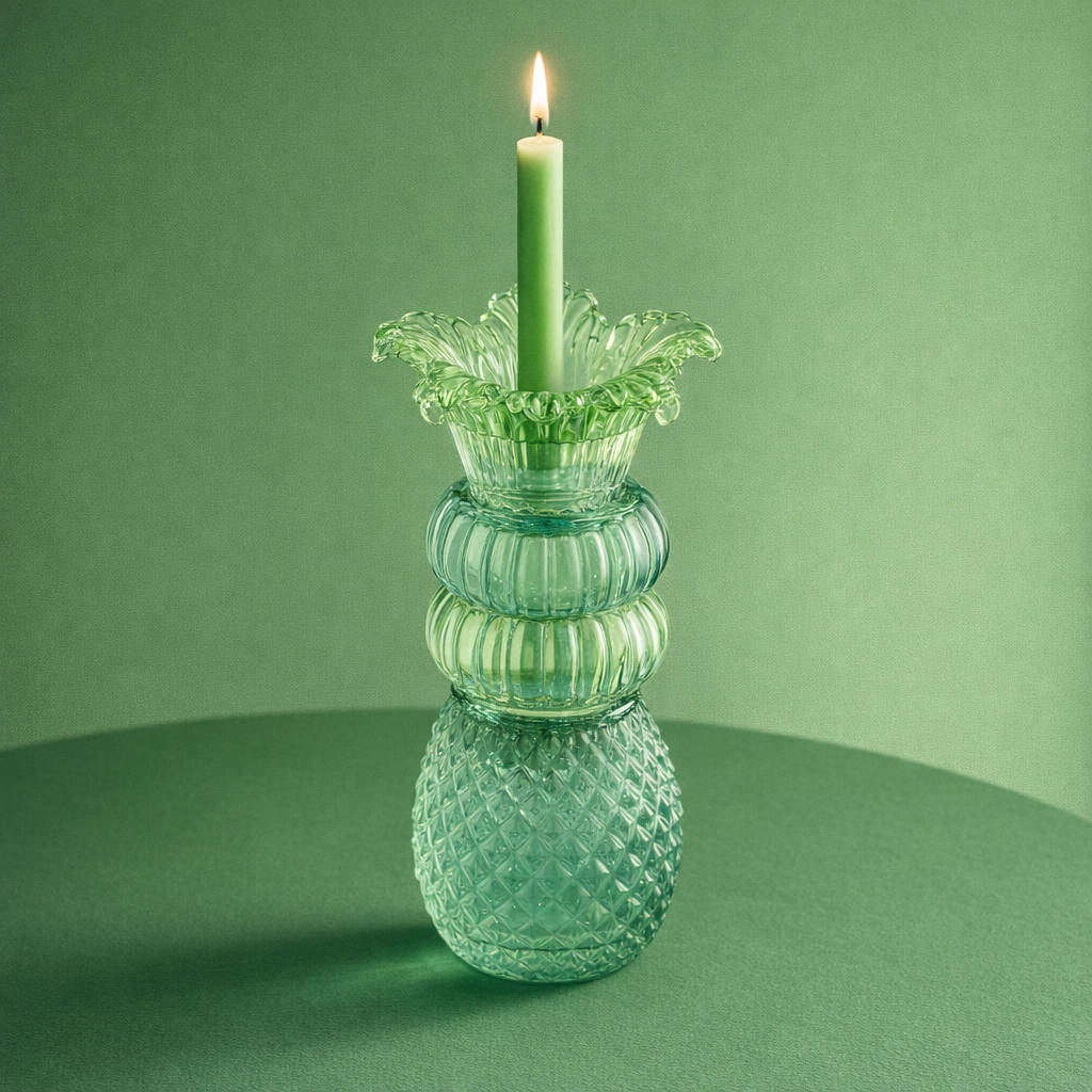 Green glass candle holder