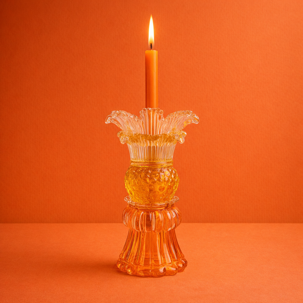 Amber glass candle holder