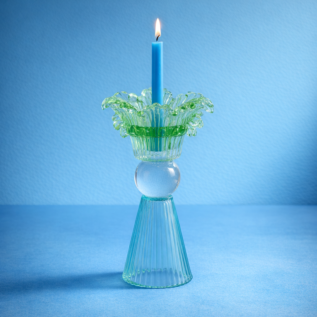 Blue Flower glass candle holder