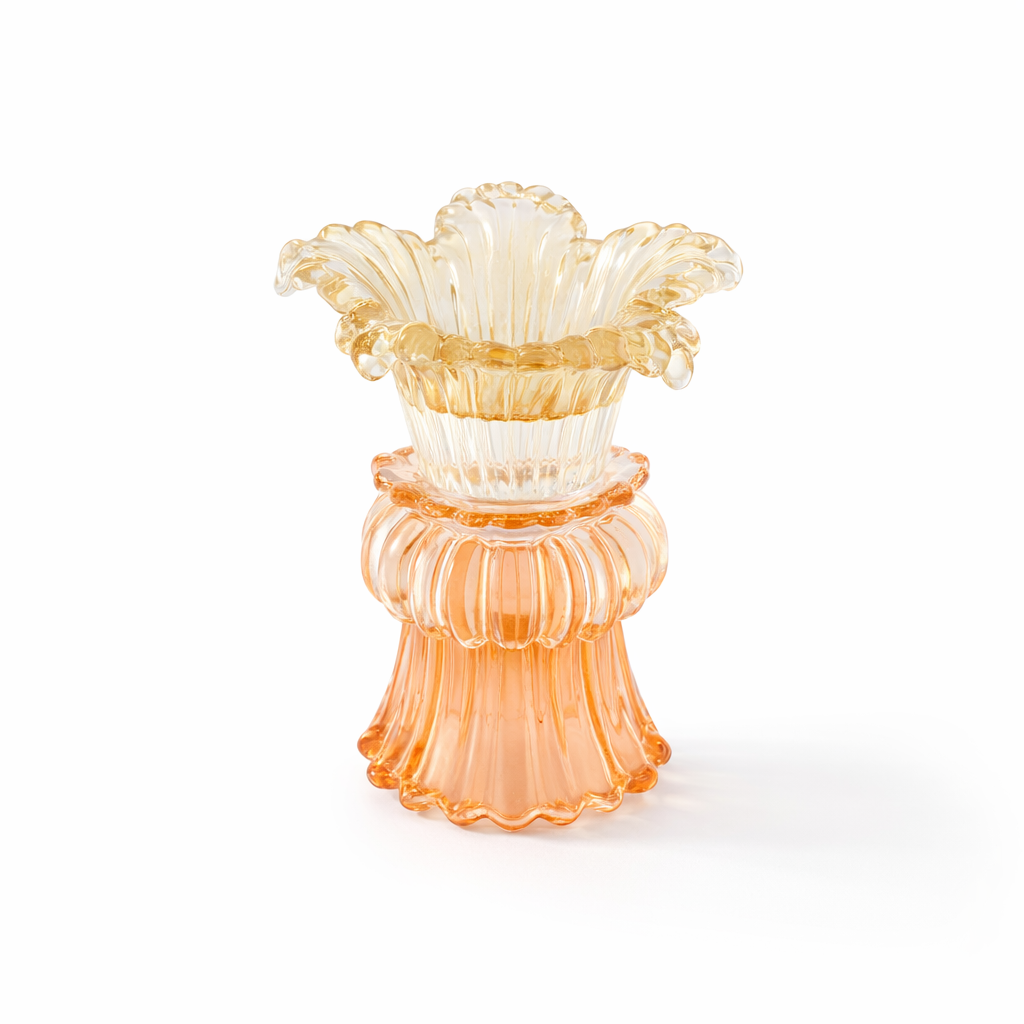 Peach Flower glass candle holder