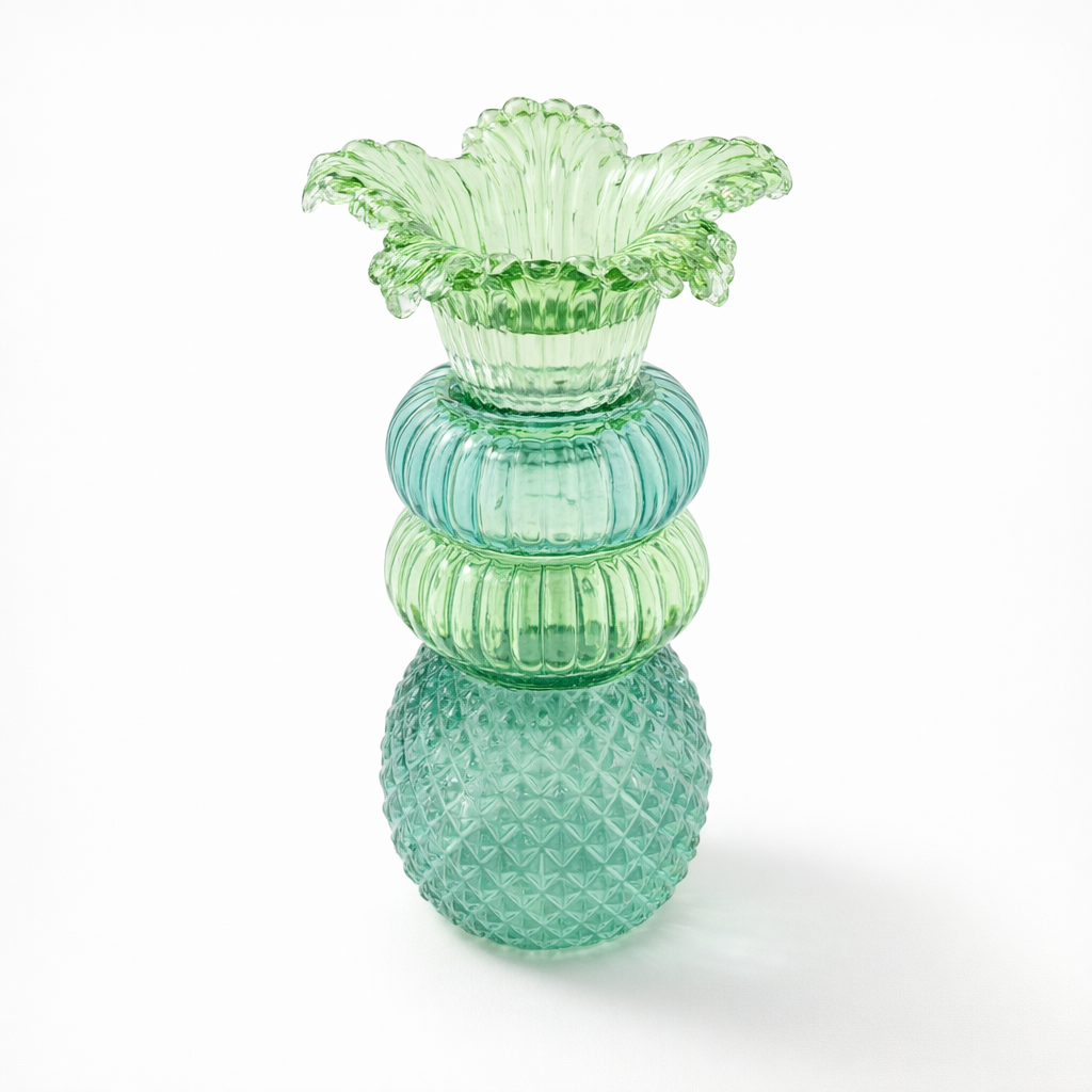 Green glass candle holder