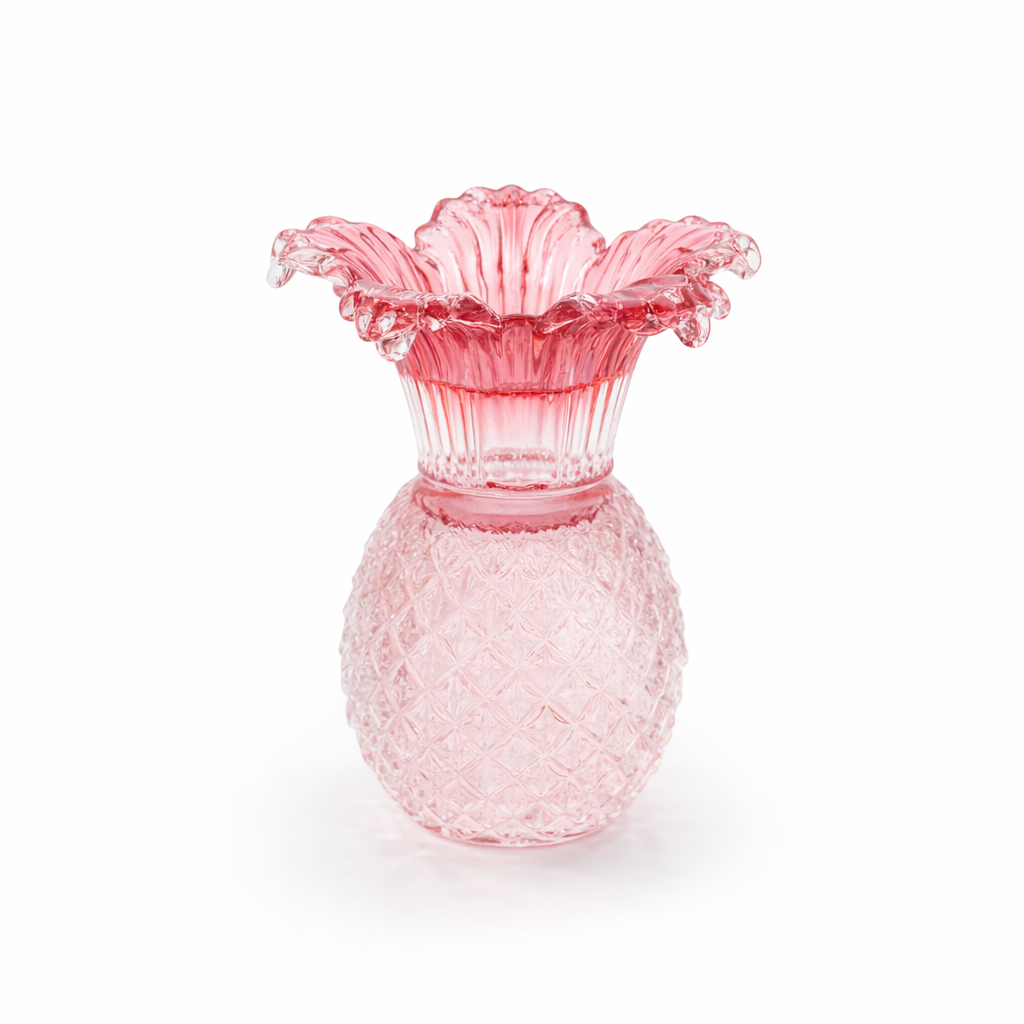 Pink Flower glass candle holder
