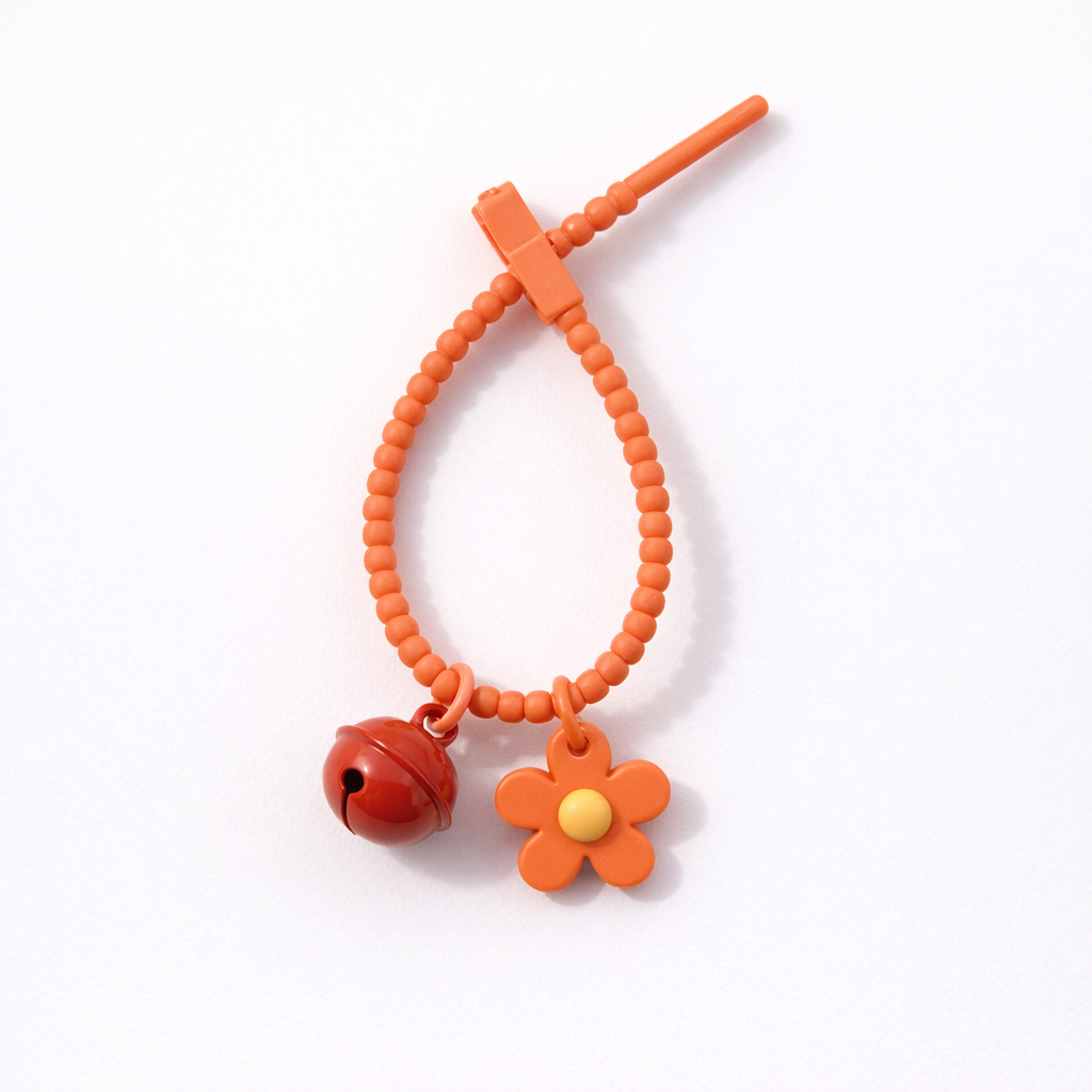 Floral silicon grip tie key chain with bell - colours assorted