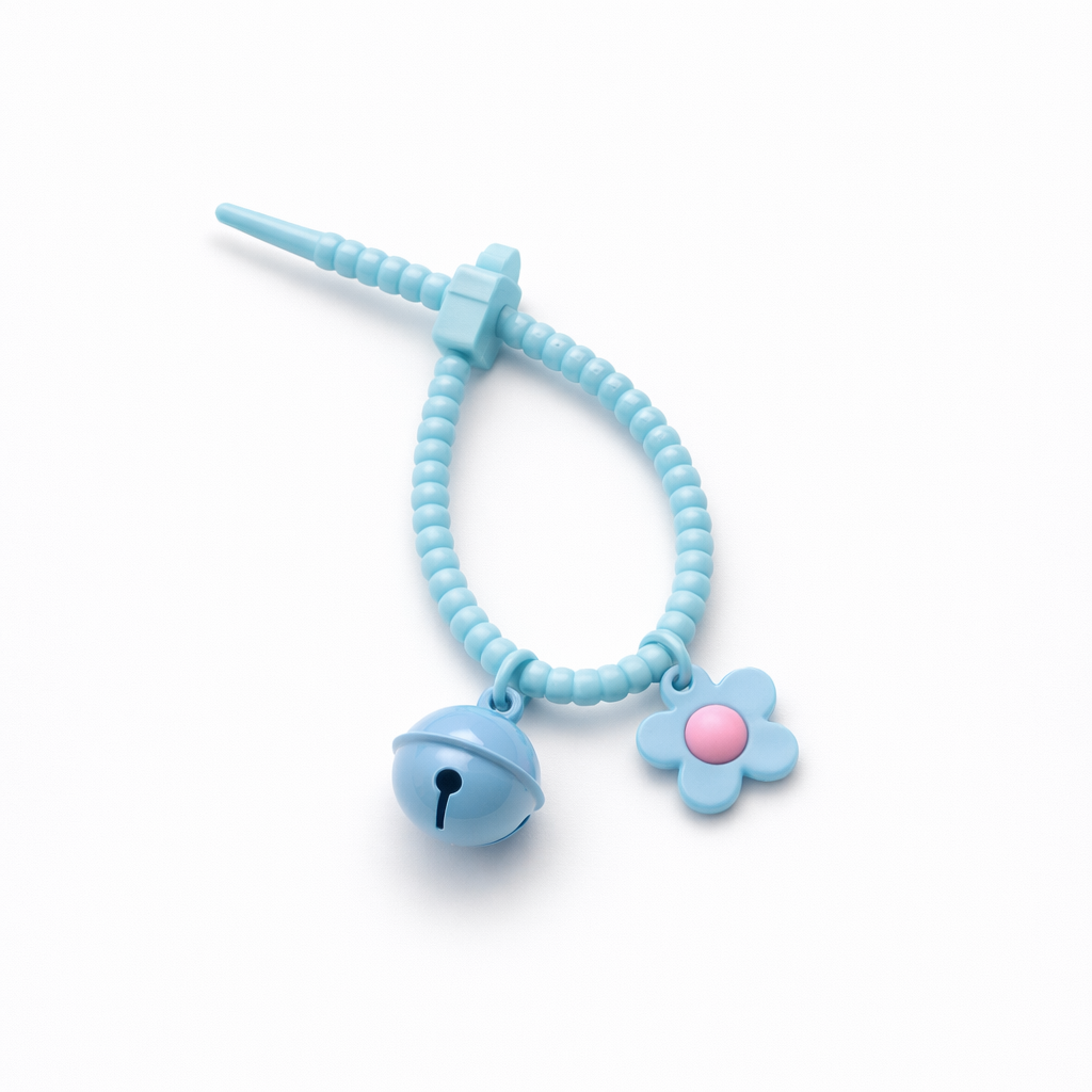Floral silicon grip tie key chain with bell - colours assorted