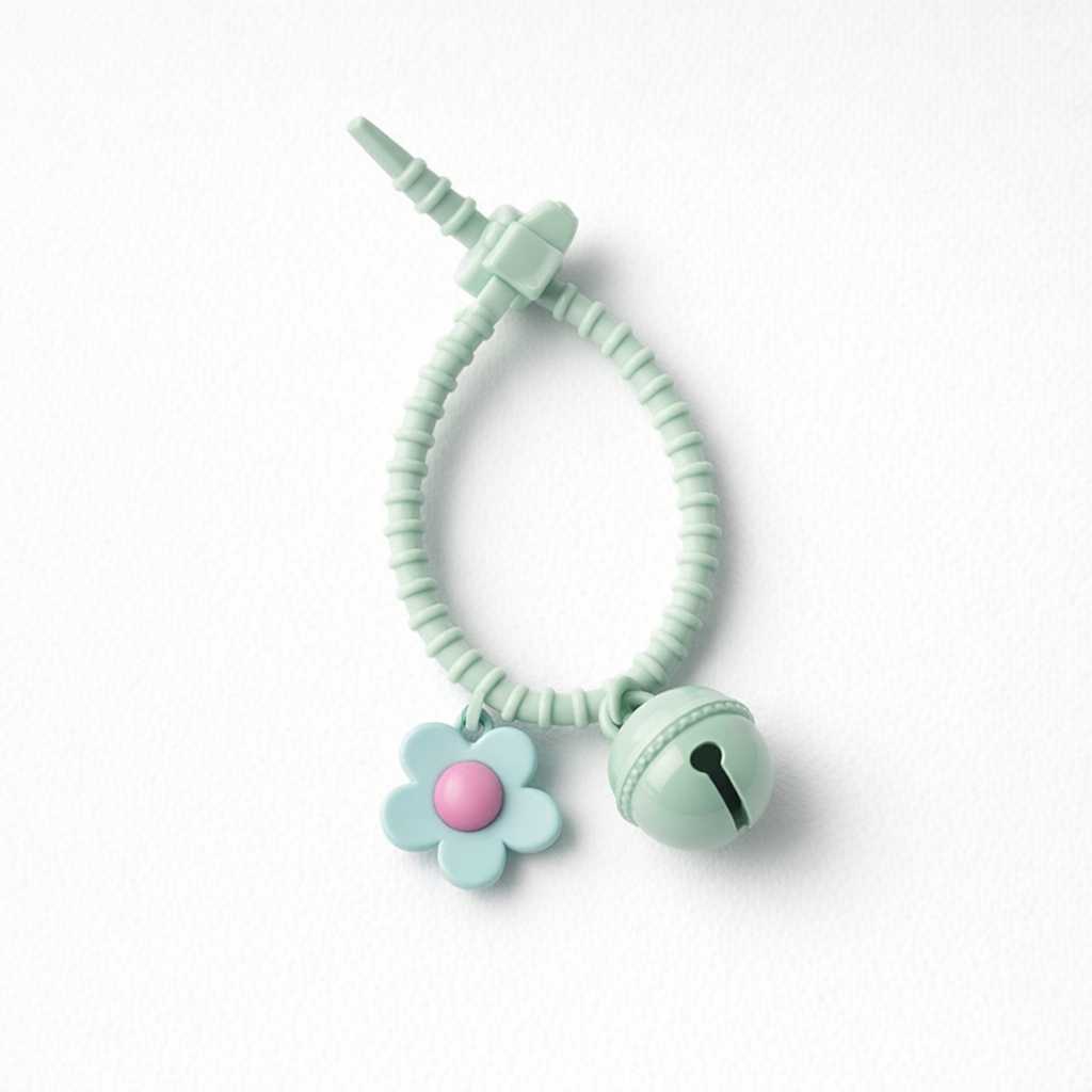 Floral silicon grip tie key chain with bell - colours assorted