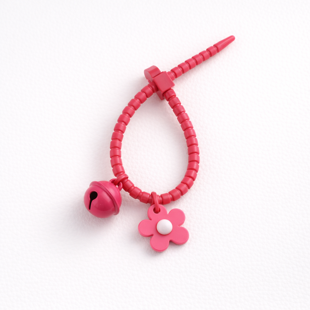 Floral silicon grip tie key chain with bell - colours assorted