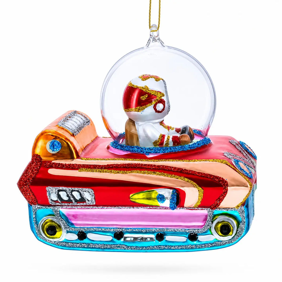 Astronaut in space car glass ornament handcrafted