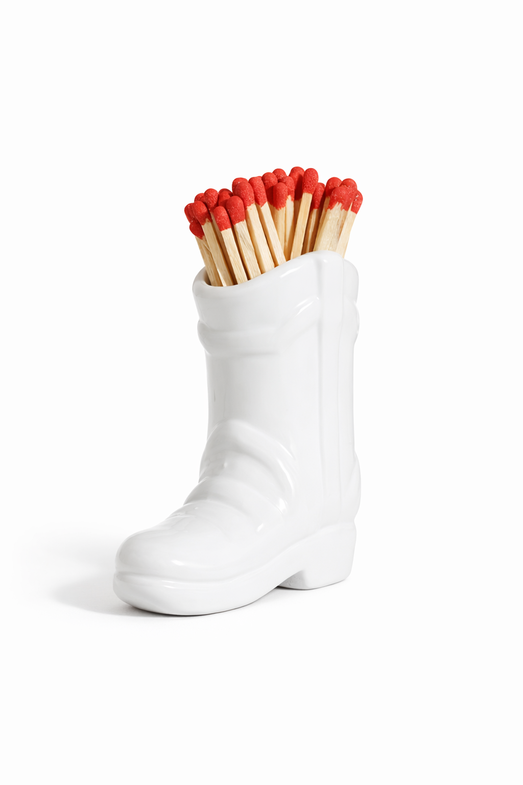 Ceramic boot match holder with striker - white