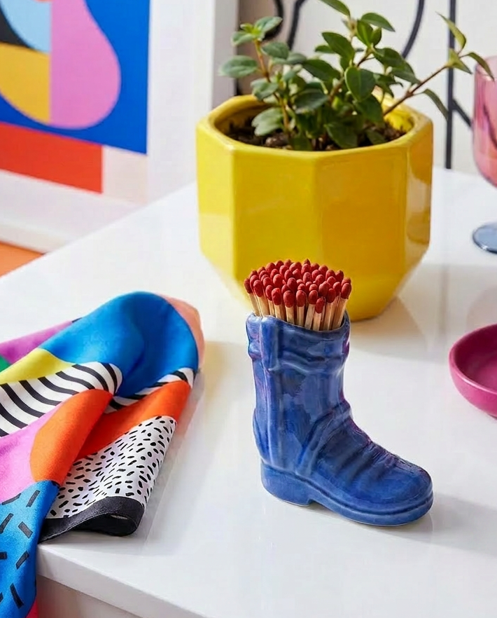 Ceramic boot match holder with striker - Blue