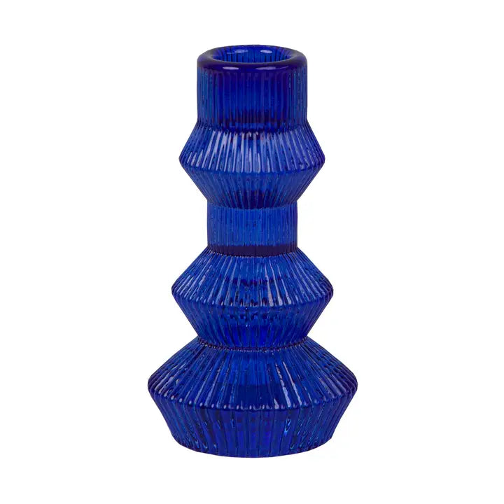 Blue ribbed Glass candle holder-Top 30 Christmas-Little Fish Co.