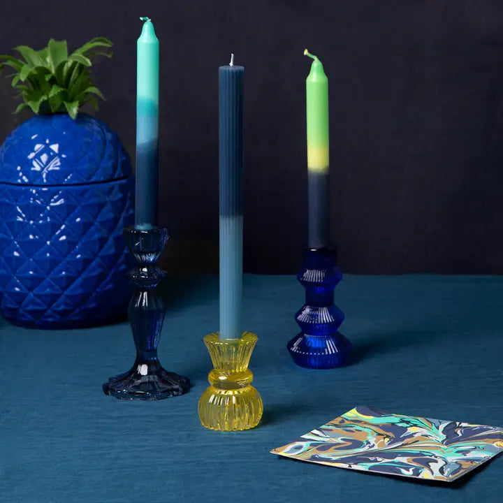 Blue ribbed Glass candle holder-Top 30 Christmas-Little Fish Co.