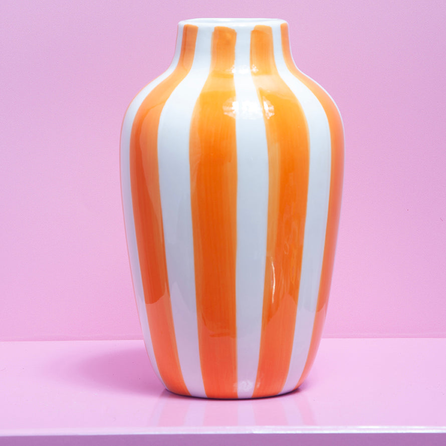 Halcyon Stripe Vase Orange-New Arrivals-Little Fish Co.