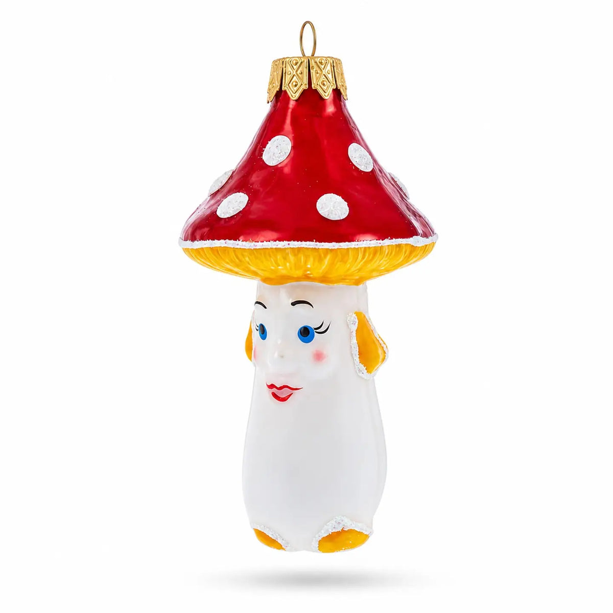 Mushroom with red hat glass ornament handcrafted