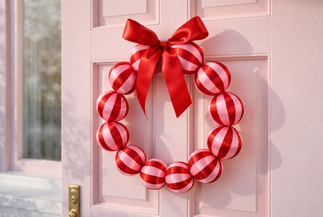 Silk Ball Wreath Pink/Red - Preorder