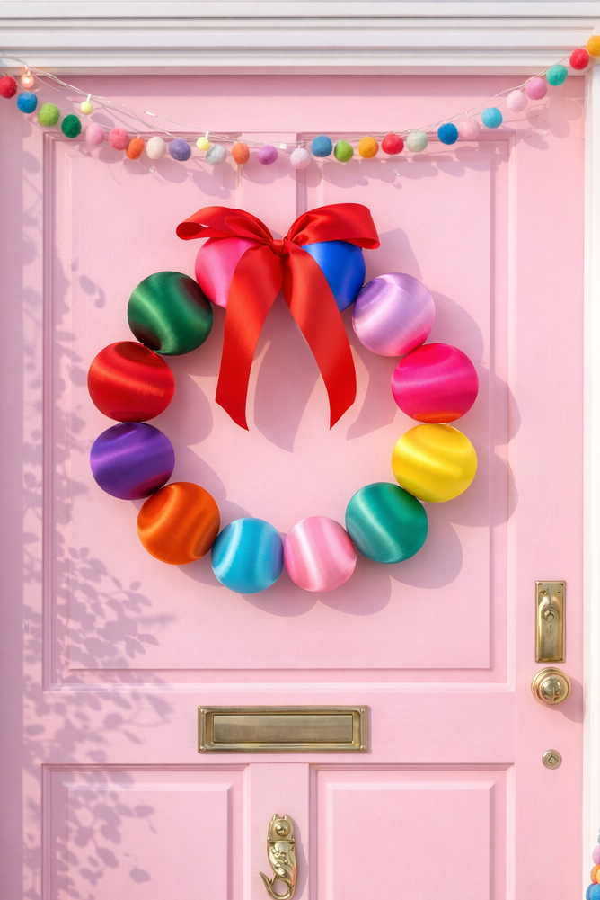 Silk Ball Wreath Rainbow - Preorder