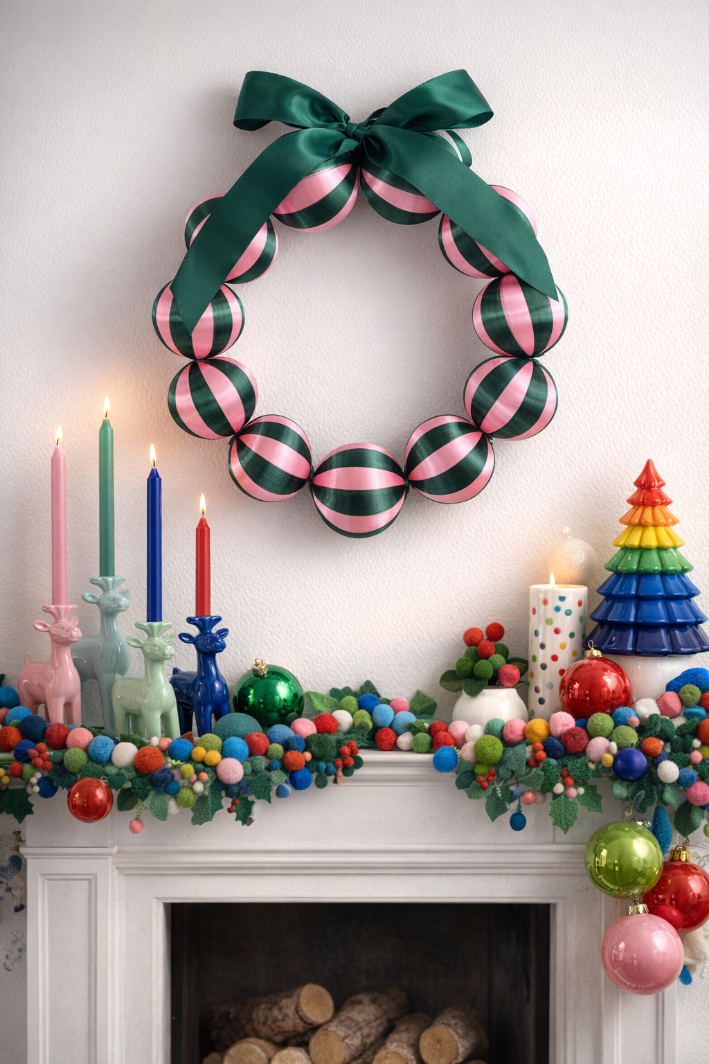 Silk Ball Wreath Pink/Green- Preorder