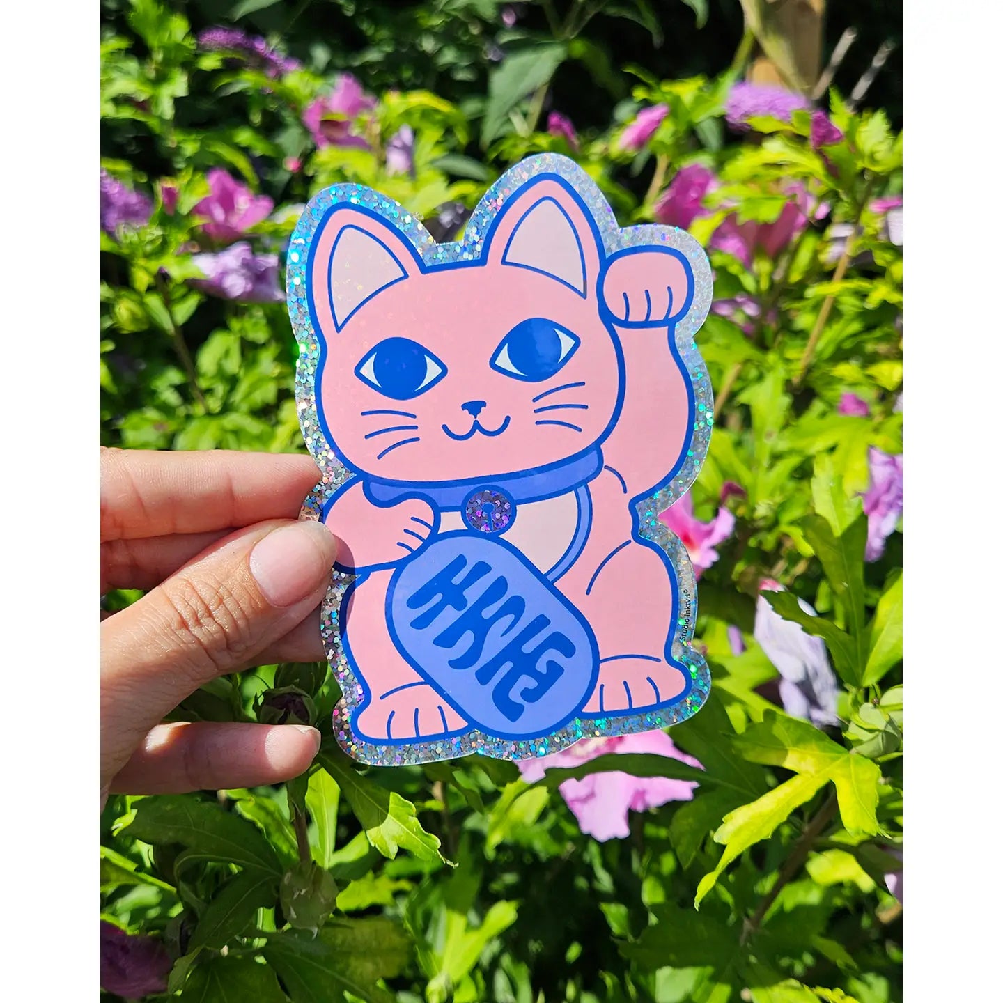 Glitter sticker - Maneki Neko cat-New Arrivals 2025-Little Fish Co.