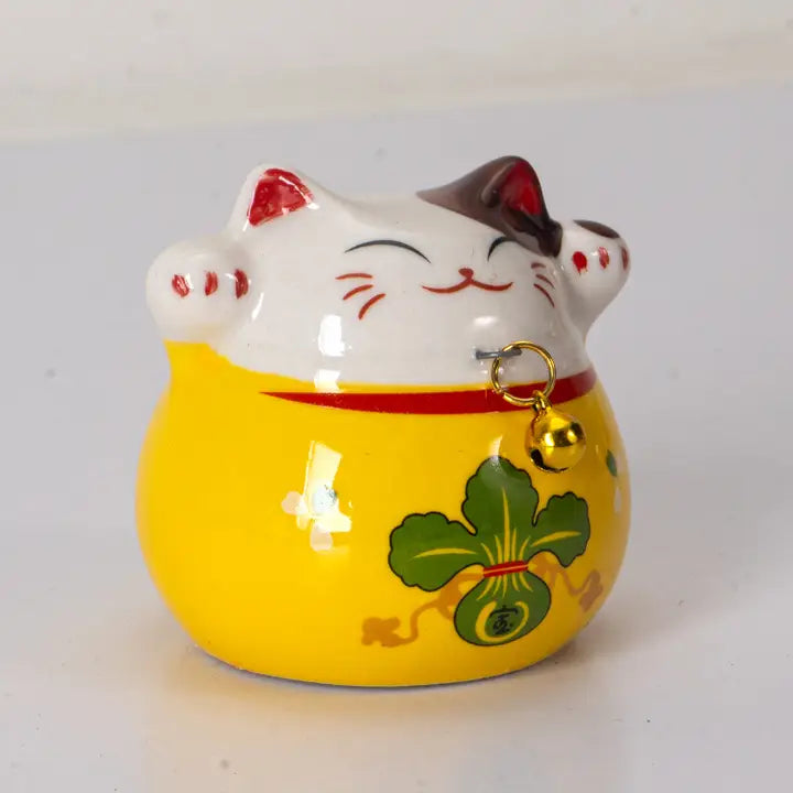 2 Inch Tall Maneki Neo Lucky Cat Figurine Yellow-Top 30 Decor-Little Fish Co.