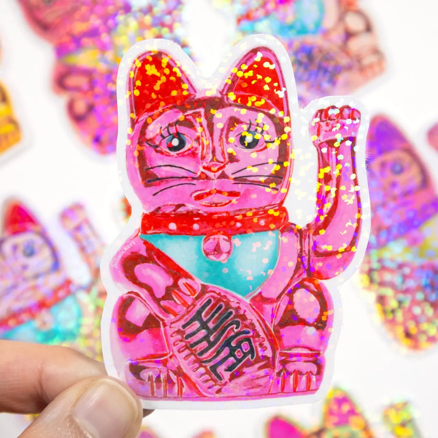 Maneki-Neko Glitter Sticker (Hot Pink)-New Arrivals 2025-Little Fish Co.