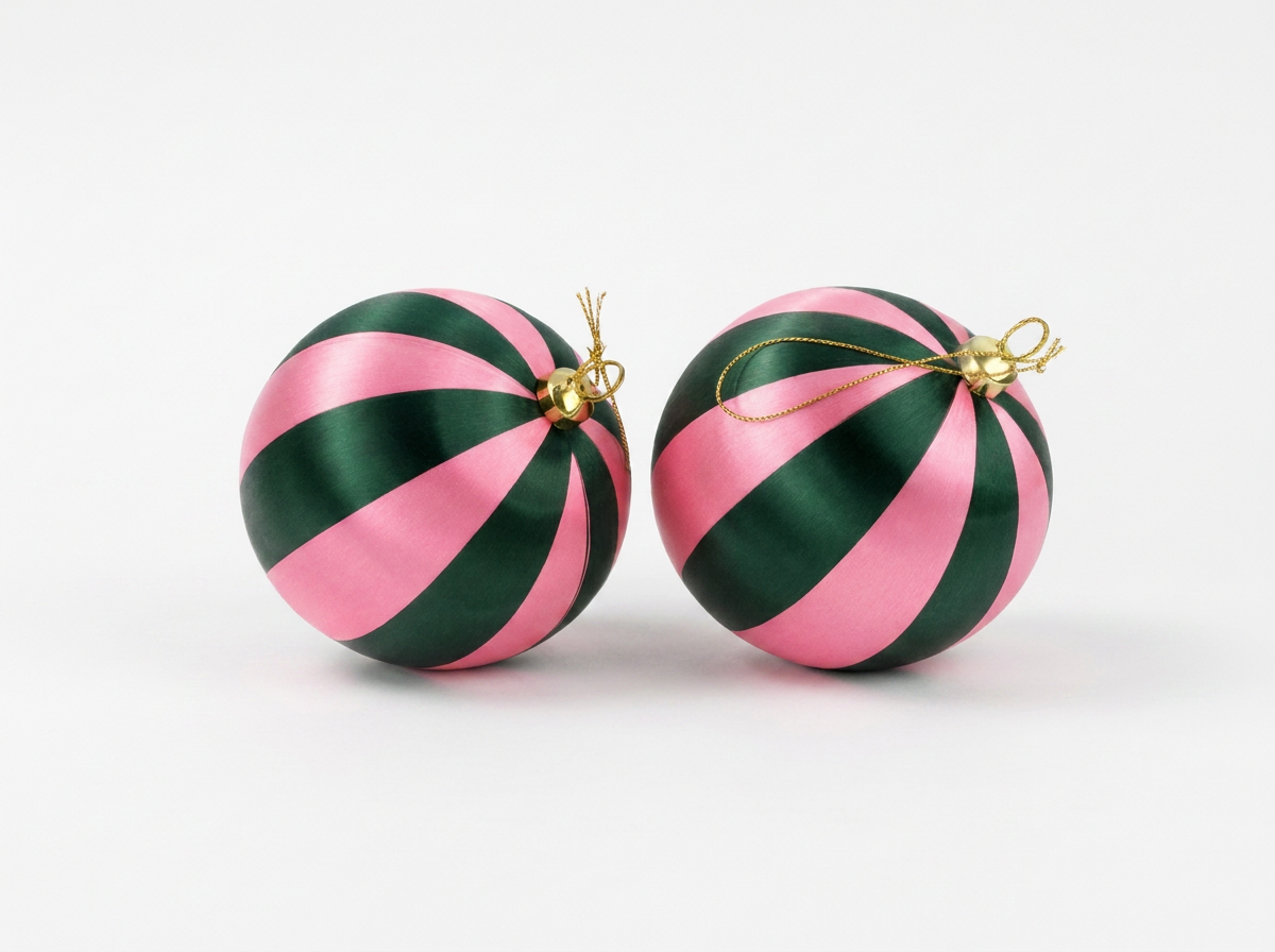 Set of 2 Stripe Green/Pink Baubles - Preorder