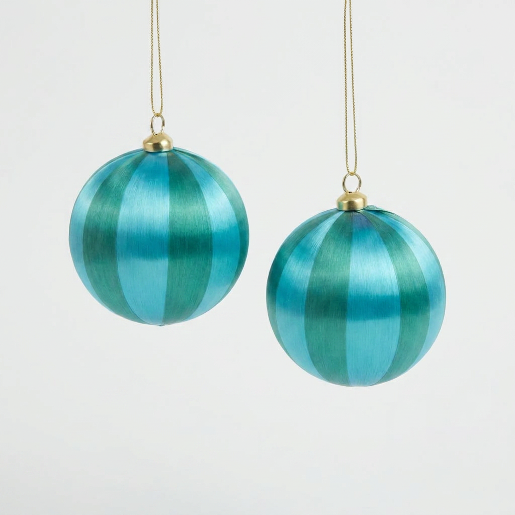 Set of 2 Stripe Teal/Blue Baubles - Preorder