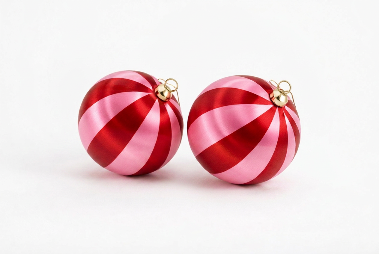 Set of 2 Stripe Red/Pink Baubles - Preorder