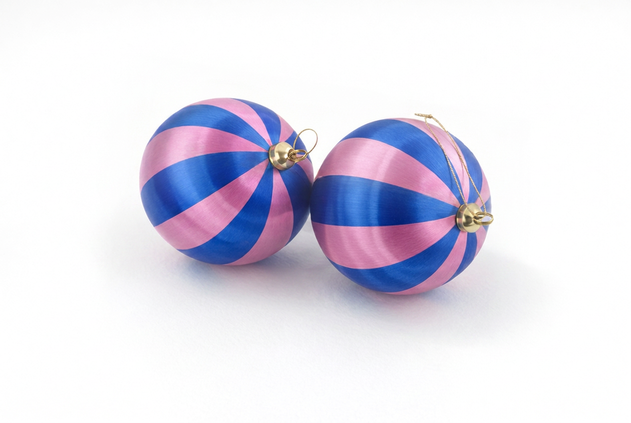 Set of 2 Stripe Lilac/Blue Baubles - Preorder