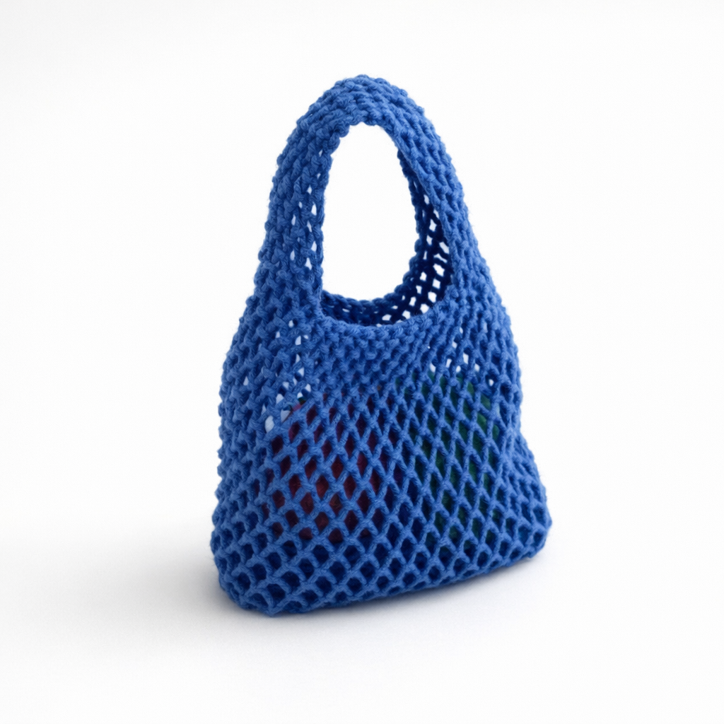 Cotton Crochet woven bag - Blue