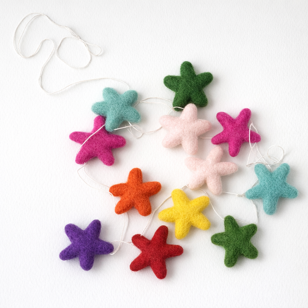 100% Wool Felt Star Garland - selected colours