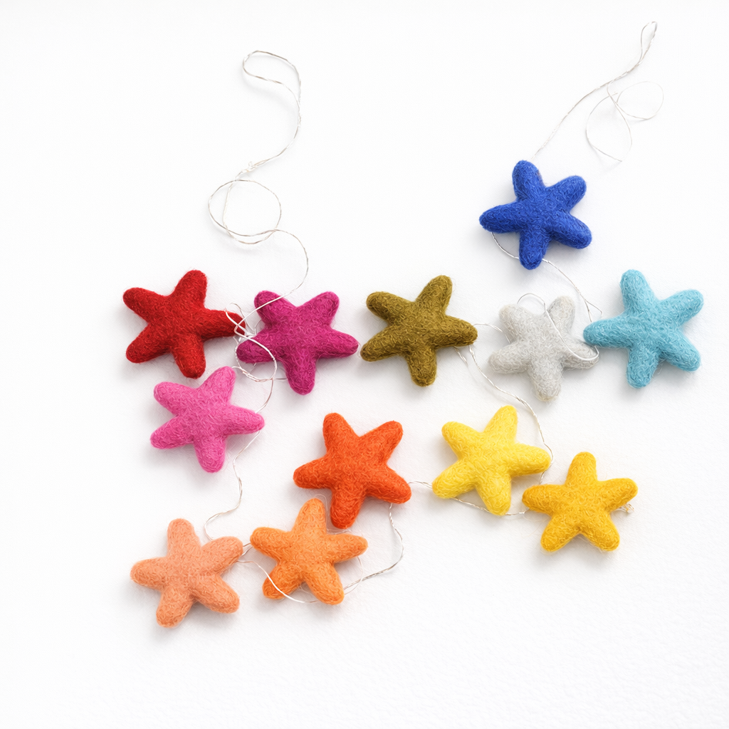 100% Wool Felt Star Garland - selected colours