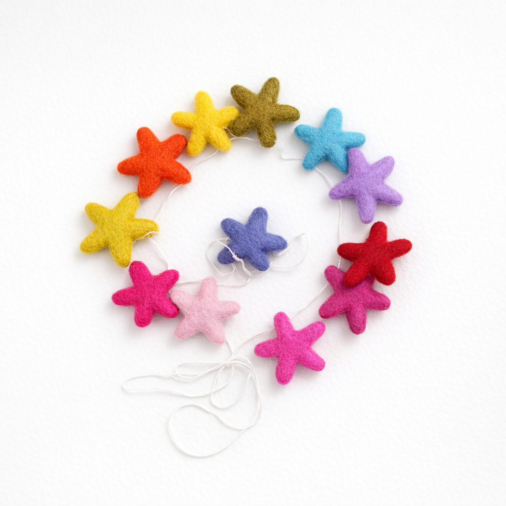 100% Wool Felt Star Garland - selected colours