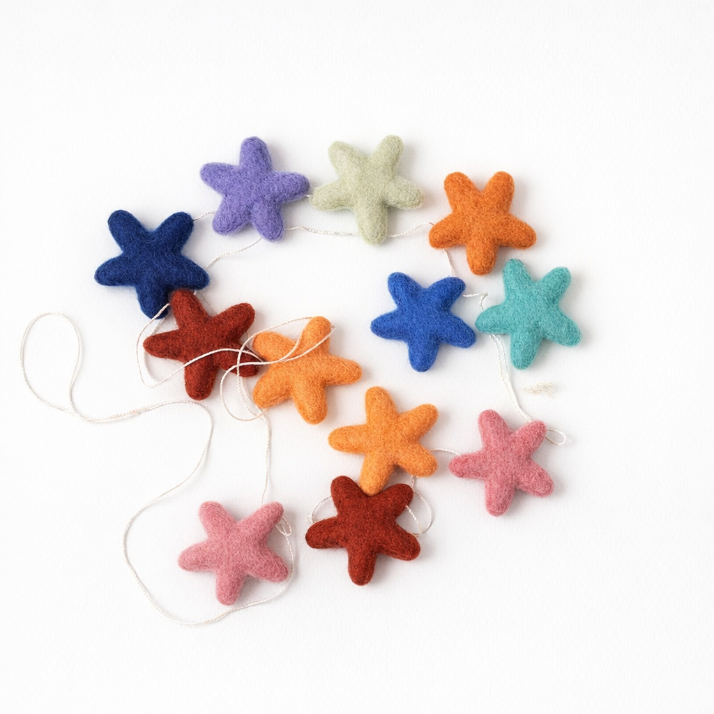 100% Wool Felt Star Garland - selected colours