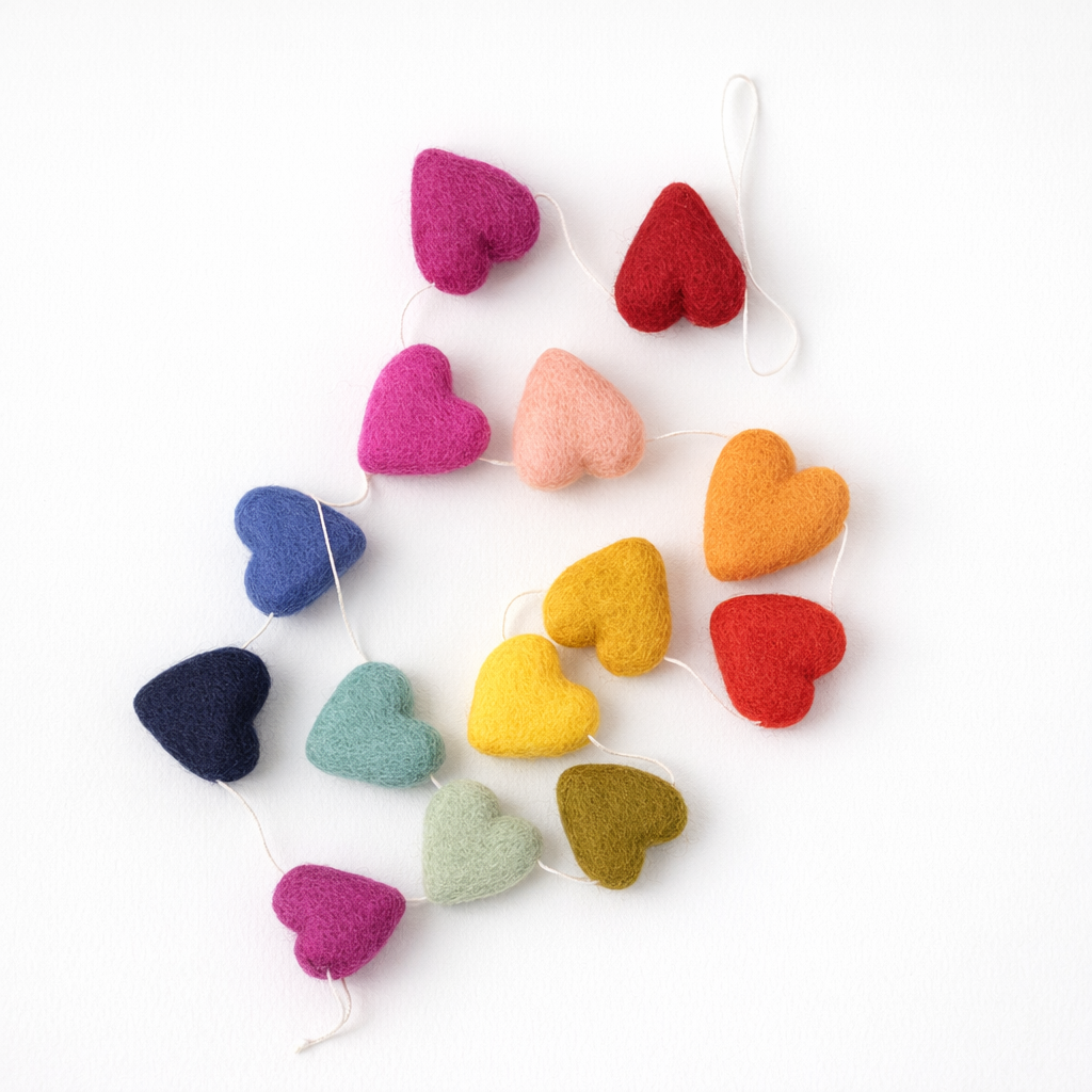 100% Wool Felt Heart Garland - selected colours