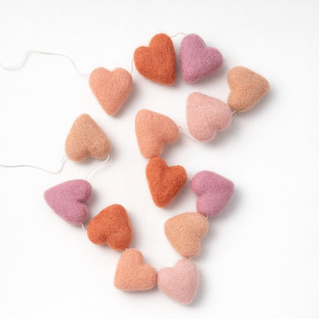 100% Wool Felt Heart Garland - selected colours