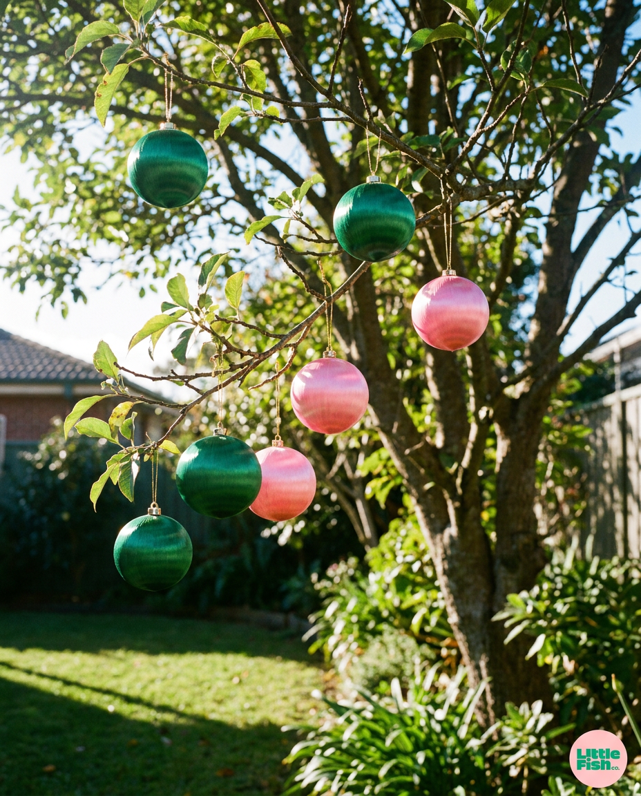 Set of 6 Plain Green/Pink Baubles - Preorder
