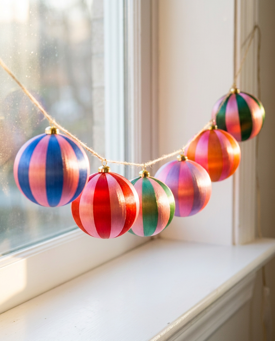 Set of 2 Stripe Red/Pink Baubles - Preorder