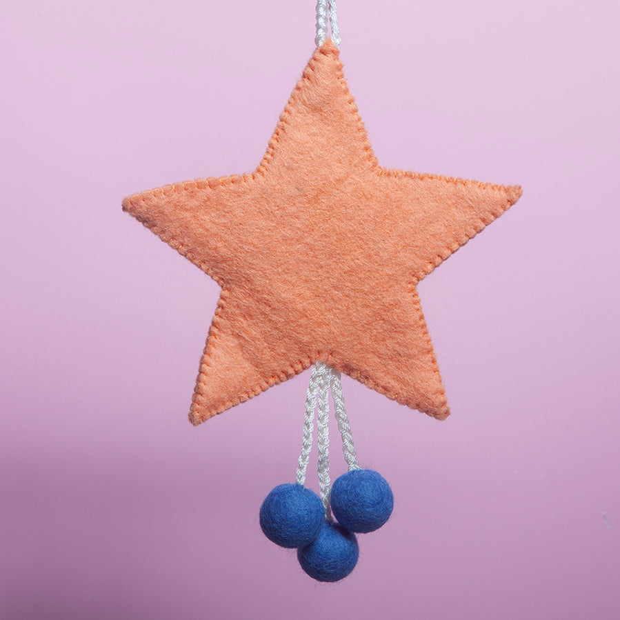 Felt Star Wall hanging - Peach / Cornflower-Little Fish Co.