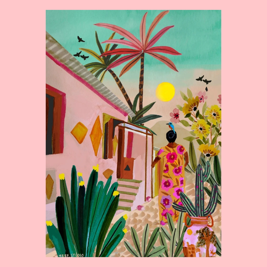 That Pink House in Hampi illustration-Little Fish Co.