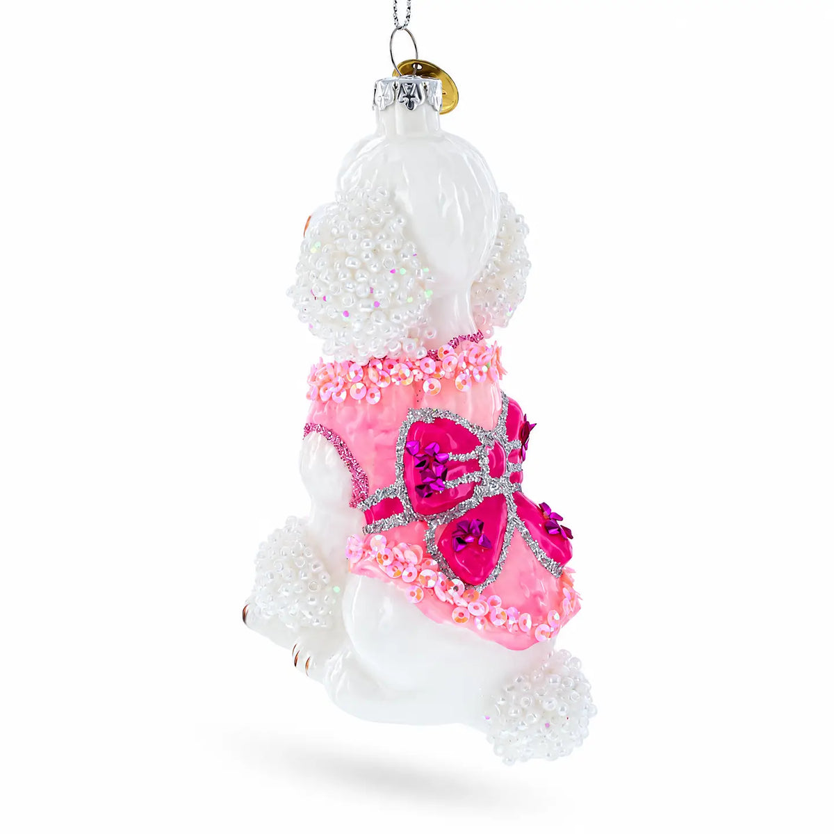 Poodle in Pink glass ornament handcrafted