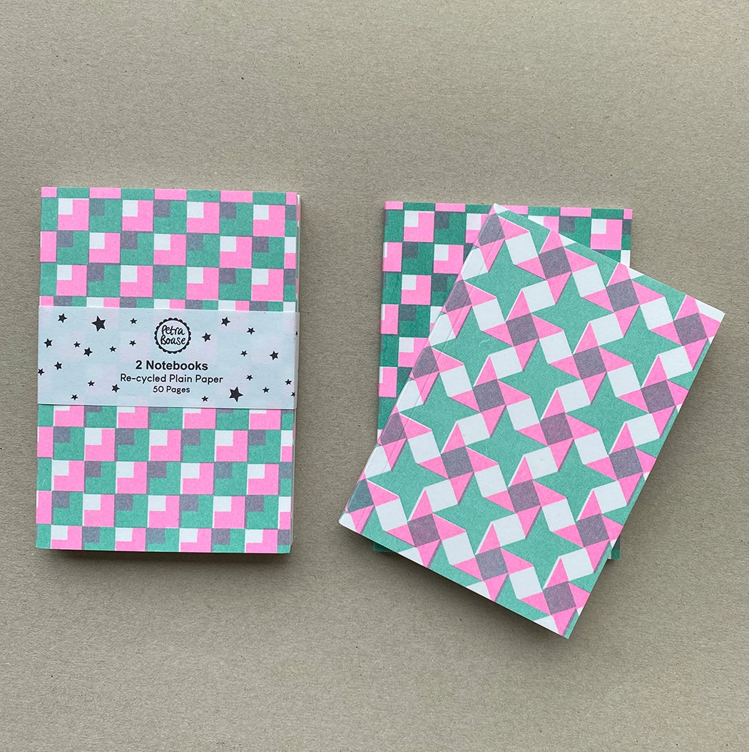 Riso Printed Notebooks - Green/Hot Pink-Stationary-Little Fish Co.