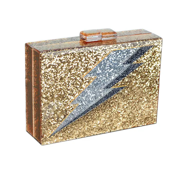 Gold glitter Lightening Bolt clutch-Top 30 Fashion-Little Fish Co.