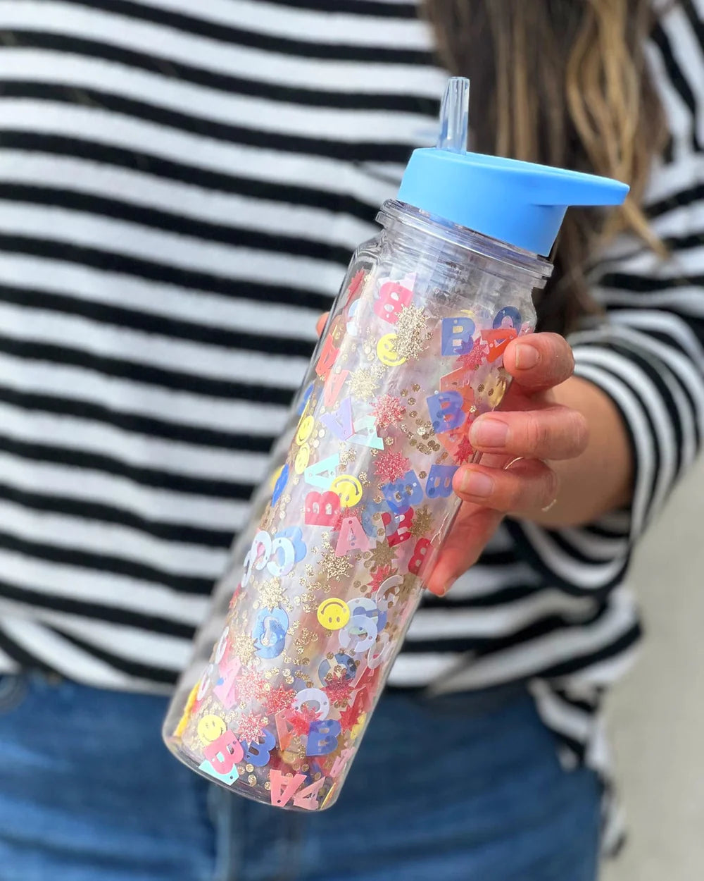 Confetti letters water bottle with straw-Little Fish Co.