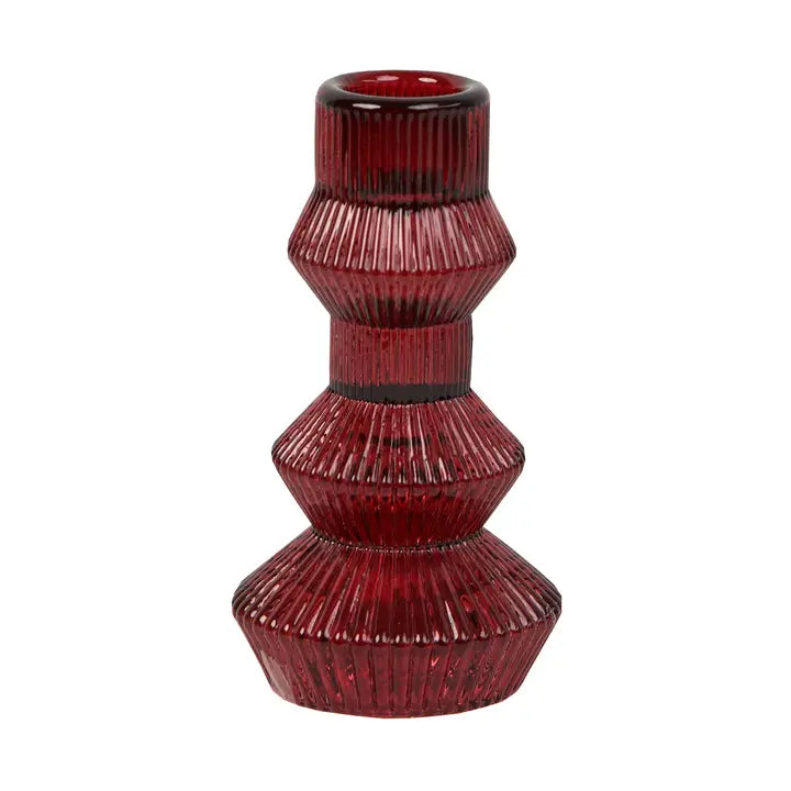 Burgundy ribbed Glass candle holder-Top 30 Christmas-Little Fish Co.
