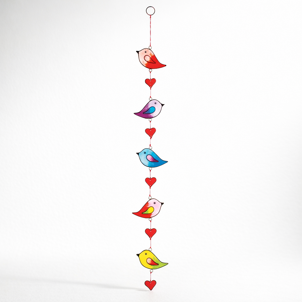5 birds and hearts resin sun catcher