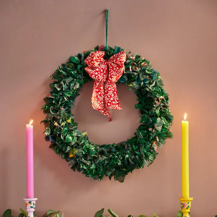 Large Recycled Sari wreath Green-Little Fish Co.