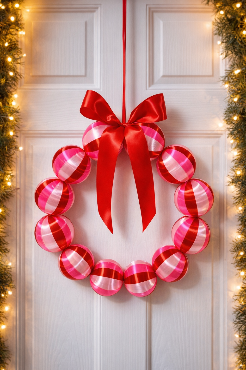Silk Ball Wreath Strawberry Swirl- Preorder