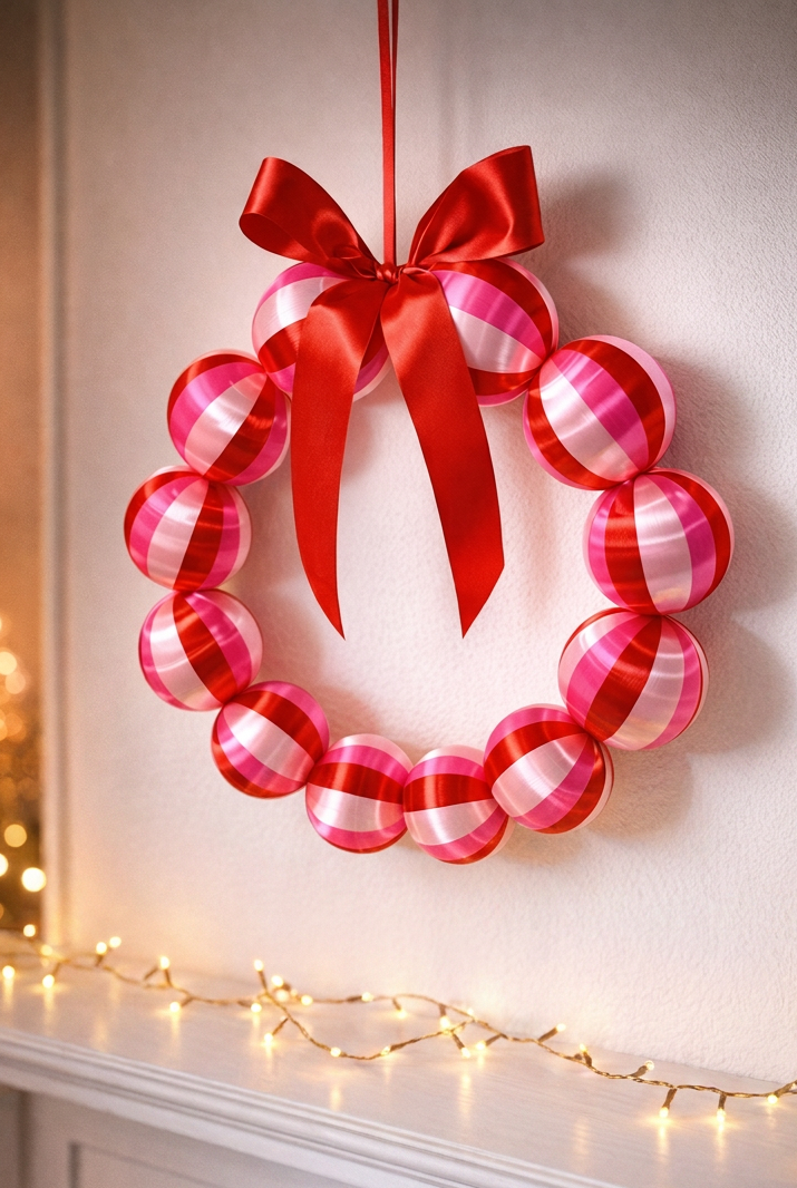 Silk Ball Wreath Strawberry Swirl- Preorder